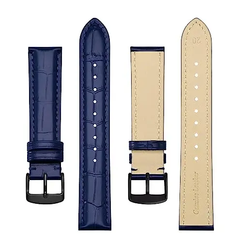 BISONSTRAP Cinturino per Orologi 20mm, Cinturini in Pelle Goffrata Alligatore, Blu con Fibbia Nera miniatura 3