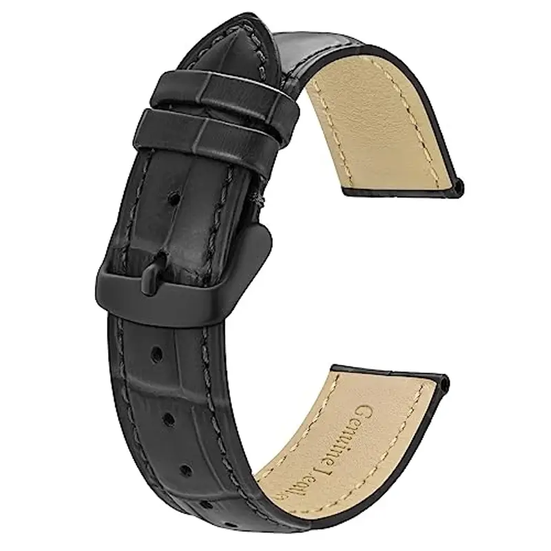 BISONSTRAP Cinturino per Orologi 20mm, Cinturini in Pelle Goffrata Alligatore, Grigio Scuro con Fibbia Nera