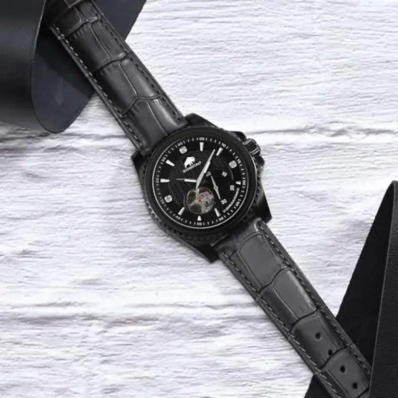 BISONSTRAP Cinturino per Orologi 20mm, Cinturini in Pelle Goffrata Alligatore, Grigio Scuro con Fibbia Nera miniatura 2