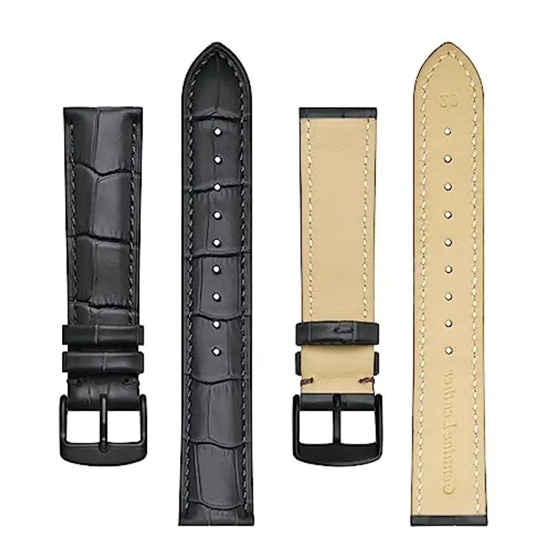 BISONSTRAP Cinturino per Orologi 20mm, Cinturini in Pelle Goffrata Alligatore, Grigio Scuro con Fibbia Nera miniatura 3