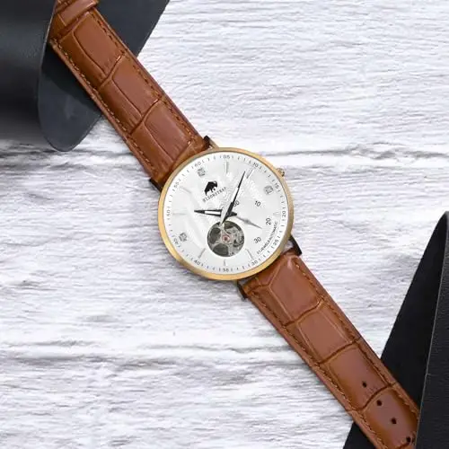 BISONSTRAP Cinturino per Orologi 20mm, Cinturini in Pelle Goffrata Alligatore, Marrone Toffee con Fibbia Nera miniatura 2