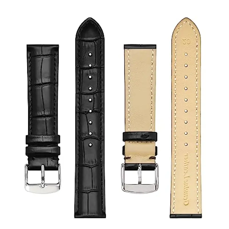 BISONSTRAP Cinturino per Orologi 20mm, Cinturini in Pelle Goffrata Alligatore, Nero con Fibbia Argento miniatura 3