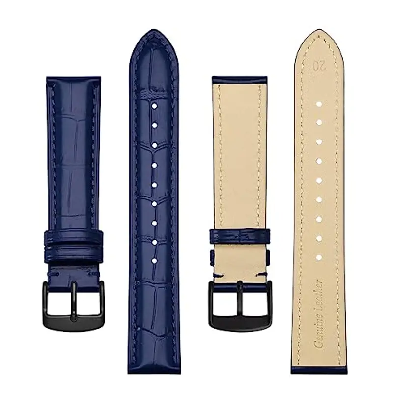 BISONSTRAP Cinturino per Orologi 22mm, Cinturini in Pelle Goffrata Alligatore, Blu con Fibbia Nera miniatura 3