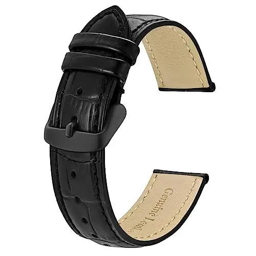 BISONSTRAP Cinturino per Orologi 22mm, Cinturini in Pelle Goffrata Alligatore, Nero con Fibbia Nera