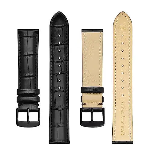 BISONSTRAP Cinturino per Orologi 22mm, Cinturini in Pelle Goffrata Alligatore, Nero con Fibbia Nera miniatura 3