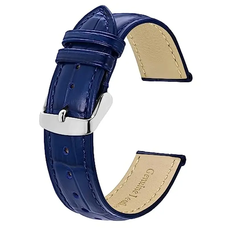BISONSTRAP Cinturino per Orologi 24mm, Cinturini in Pelle Goffrata Alligatore, Blu con Fibbia Argento