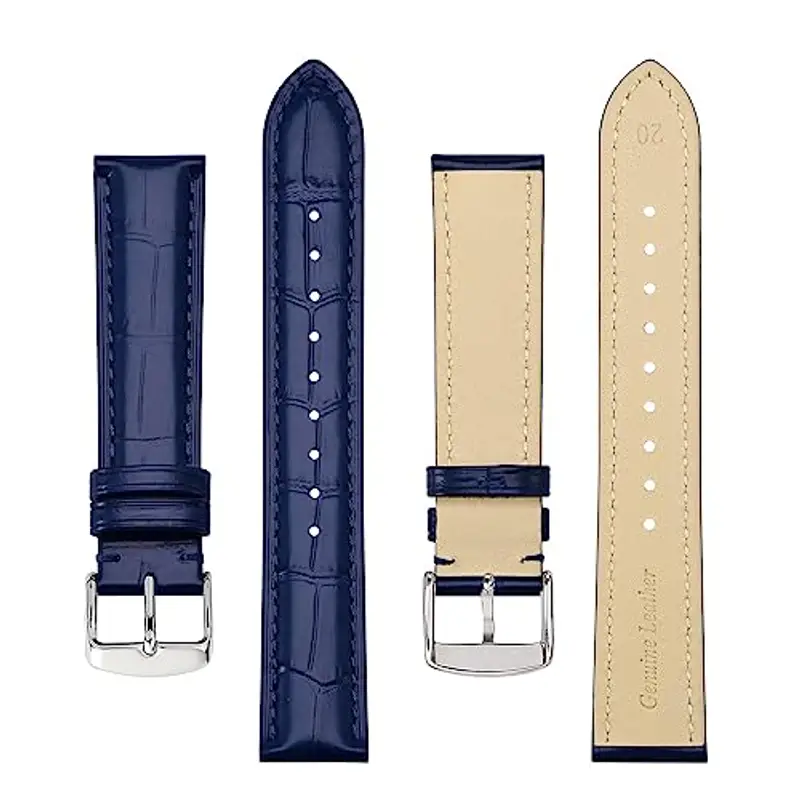 BISONSTRAP Cinturino per Orologi 24mm, Cinturini in Pelle Goffrata Alligatore, Blu con Fibbia Argento miniatura 3