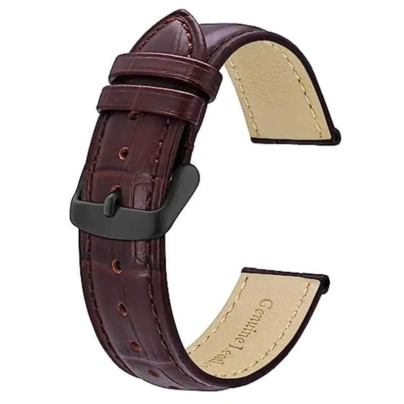 BISONSTRAP Cinturino per Orologi 24mm, Cinturini in Pelle Goffrata Alligatore, Marrone Caffè con Fibbia Nera