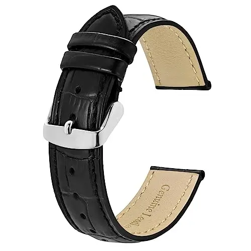 BISONSTRAP Cinturino per Orologi 24mm, Cinturini in Pelle Goffrata Alligatore, Nero con Fibbia Argento