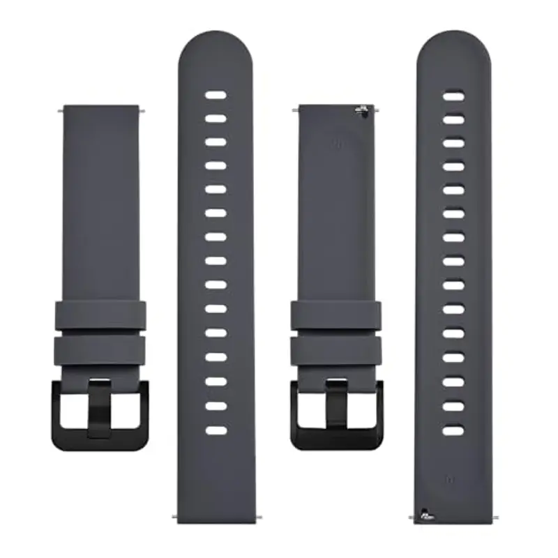 BISONSTRAP Cinturino per Orologi in Silicone, Leggeri Cinturini con Sgancio Rapido, 20mm, Grigio con Fibbia Nera miniatura 3