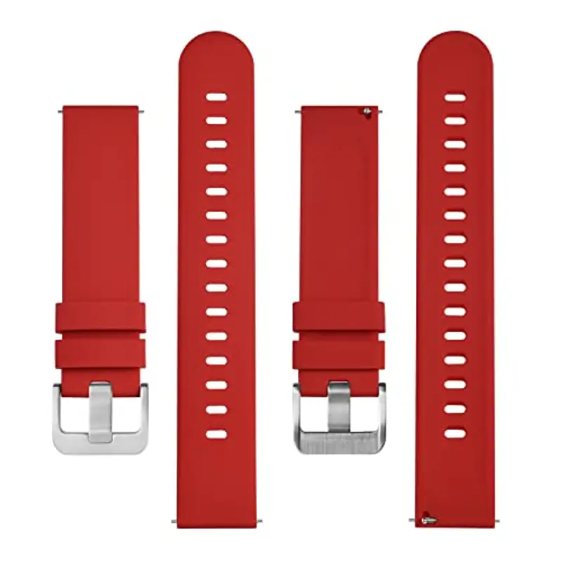BISONSTRAP Cinturino per Orologi in Silicone, Leggeri Cinturini con Sgancio Rapido, 20mm, Rosso con Fibbia Argento miniatura 3