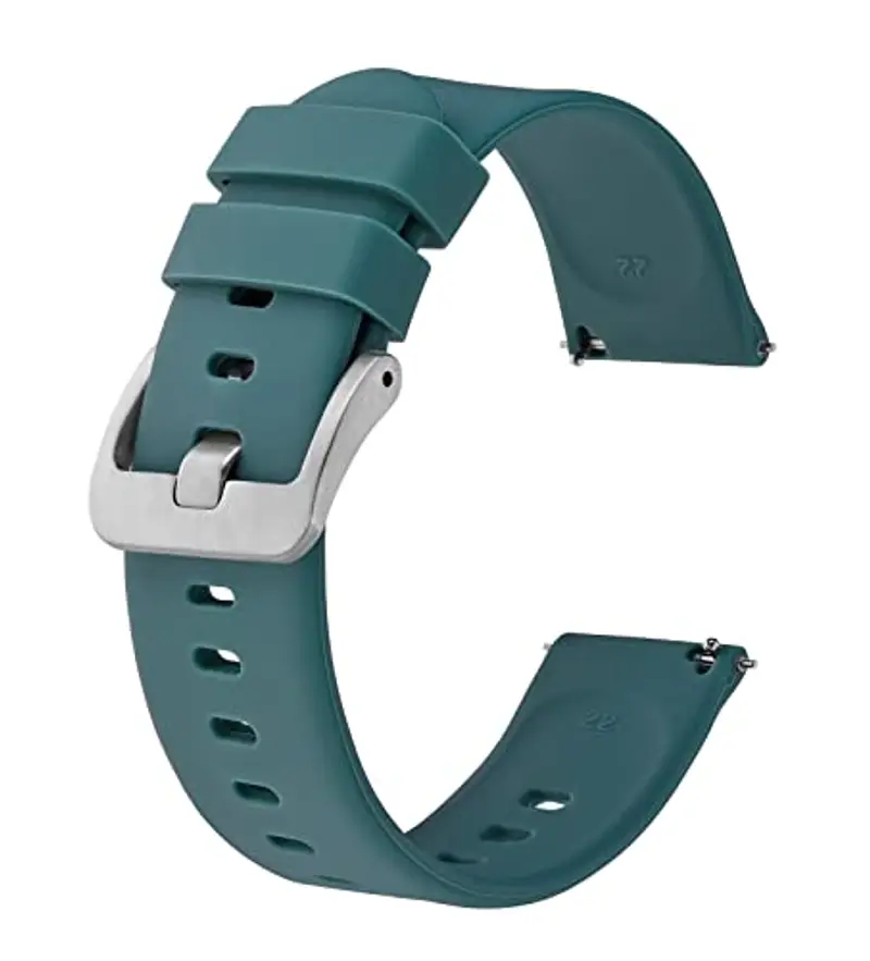 BISONSTRAP Cinturino per Orologi in Silicone, Leggeri Cinturini con Sgancio Rapido, 22mm, Ciano (Blu) con Fibbia Argento