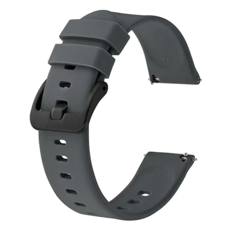 BISONSTRAP Cinturino per Orologi in Silicone, Leggeri Cinturini con Sgancio Rapido, 22mm, Grigio con Fibbia Nera