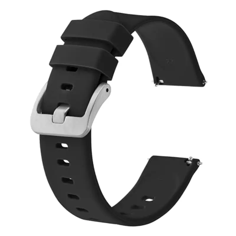 BISONSTRAP Cinturino per Orologi in Silicone, Leggeri Cinturini con Sgancio Rapido, 22mm, Nero con Fibbia Argento