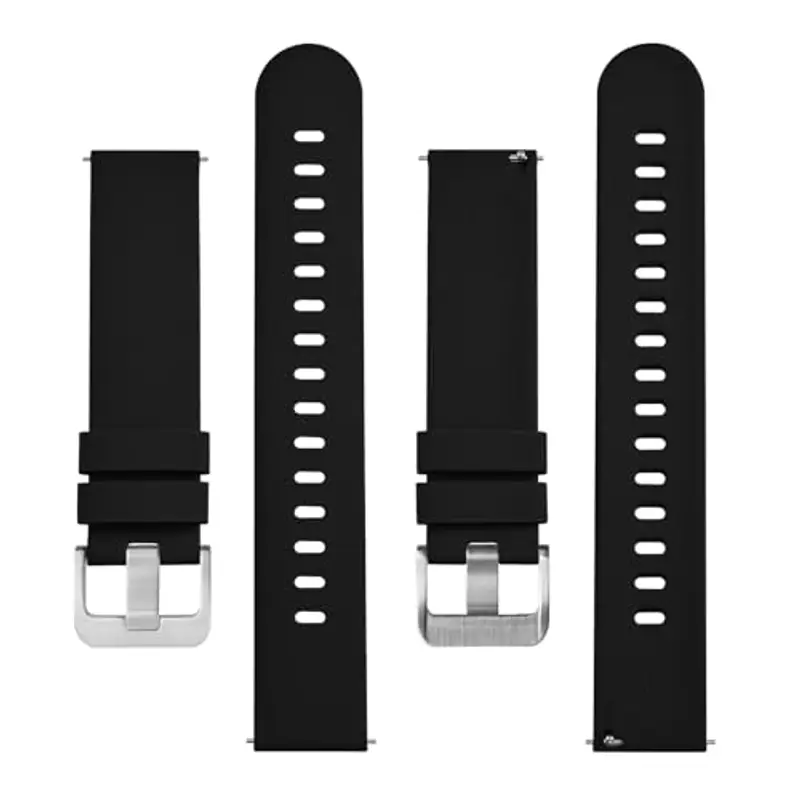 BISONSTRAP Cinturino per Orologi in Silicone, Leggeri Cinturini con Sgancio Rapido, 22mm, Nero con Fibbia Argento miniatura 3