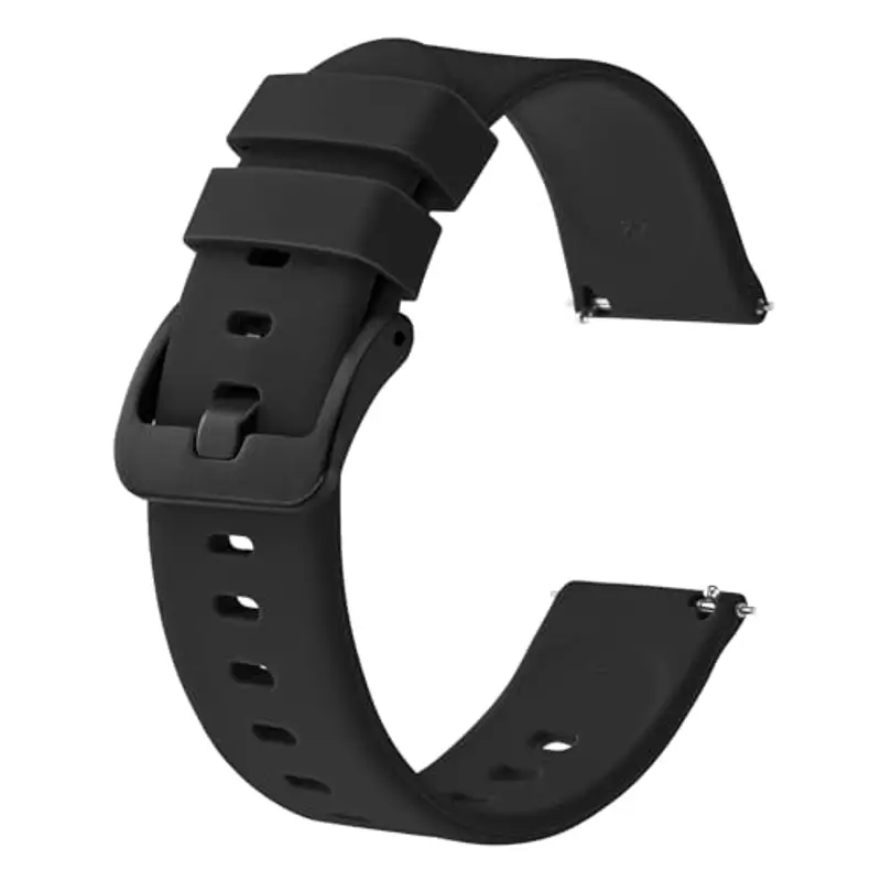 BISONSTRAP Cinturino per Orologi in Silicone, Leggeri Cinturini con Sgancio Rapido, 22mm, Nero con Fibbia Nera