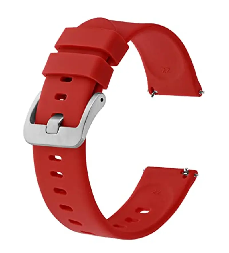 BISONSTRAP Cinturino per Orologi in Silicone, Leggeri Cinturini con Sgancio Rapido, 22mm, Rosso con Fibbia Argento