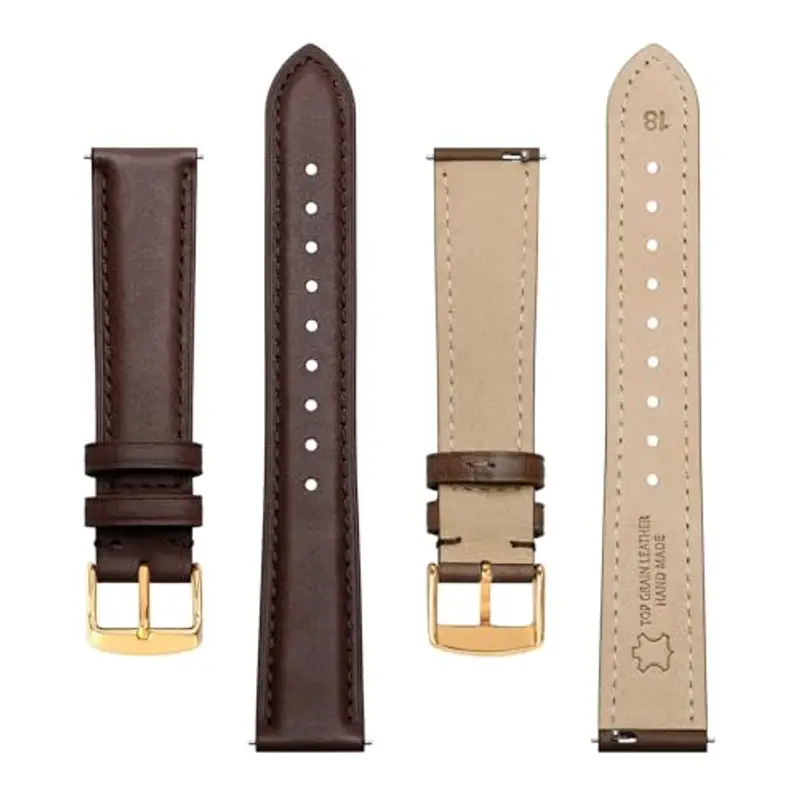 BISONSTRAP Eleganti Cinturino per Orologi in Pelle, Sgancio Rapido, Cinturino da Donna e da Uomo, 15mm, Marrone Scuro miniatura 3