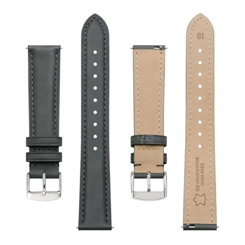 BISONSTRAP Eleganti Cinturino per Orologi in Pelle, Sgancio Rapido, Cinturino da Donna e da Uomo, 16mm, Grigio Scuro miniatura 3