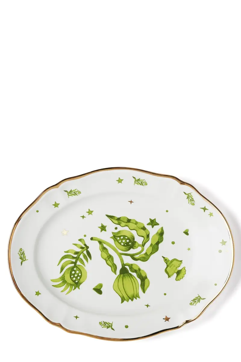 Vassoio Ovale Floreale ⌀ 34 Cm Verde