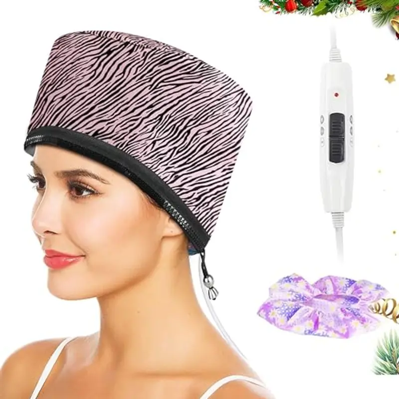 Biutee Cappellino per Capelli Elettrico per la Cura dei Capelli, Tappo di Evaporazione con 2 Modalità di Cappellino per Capelli Elettrico, Adatto per l'Uso in Spa, Saloni e Case(Rosa Strisce)