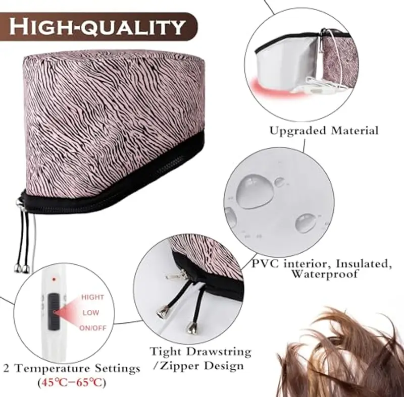 Biutee Cappellino per Capelli Elettrico per la Cura dei Capelli, Tappo di Evaporazione con 2 Modalità di Cappellino per Capelli Elettrico, Adatto per l'Uso in Spa, Saloni e Case(Rosa Strisce) miniatura 3