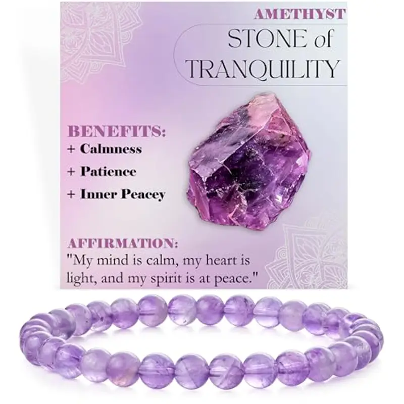 Bivei Ametista - Tranquillità - signora braccialetto perline 6mm semiprezioso cristallo naturale elastico elastico cristallo accessori regalo di yoga