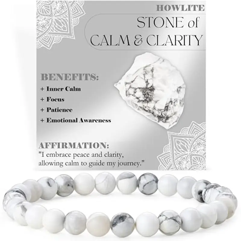 Bivei Howlite - Calma & chiarezza - signora braccialetto perline 6mm semiprezioso cristallo naturale elastico elastico cristallo accessori regalo di yoga