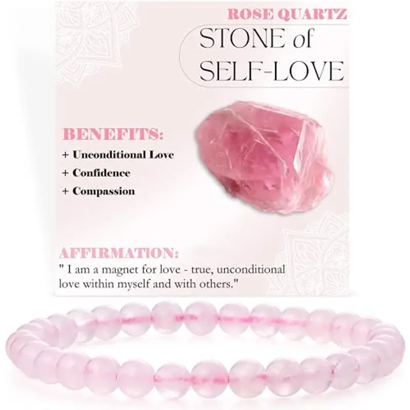 Bivei Quarzo rosa - Amore per se stessi - signora braccialetto perline 6mm semiprezioso cristallo naturale elastico elastico cristallo accessori regalo di yoga