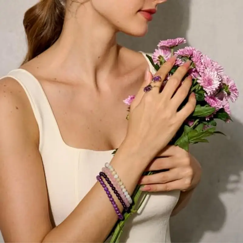 Bivei Quarzo rosa - Amore per se stessi - signora braccialetto perline 6mm semiprezioso cristallo naturale elastico elastico cristallo accessori regalo di yoga miniatura 2