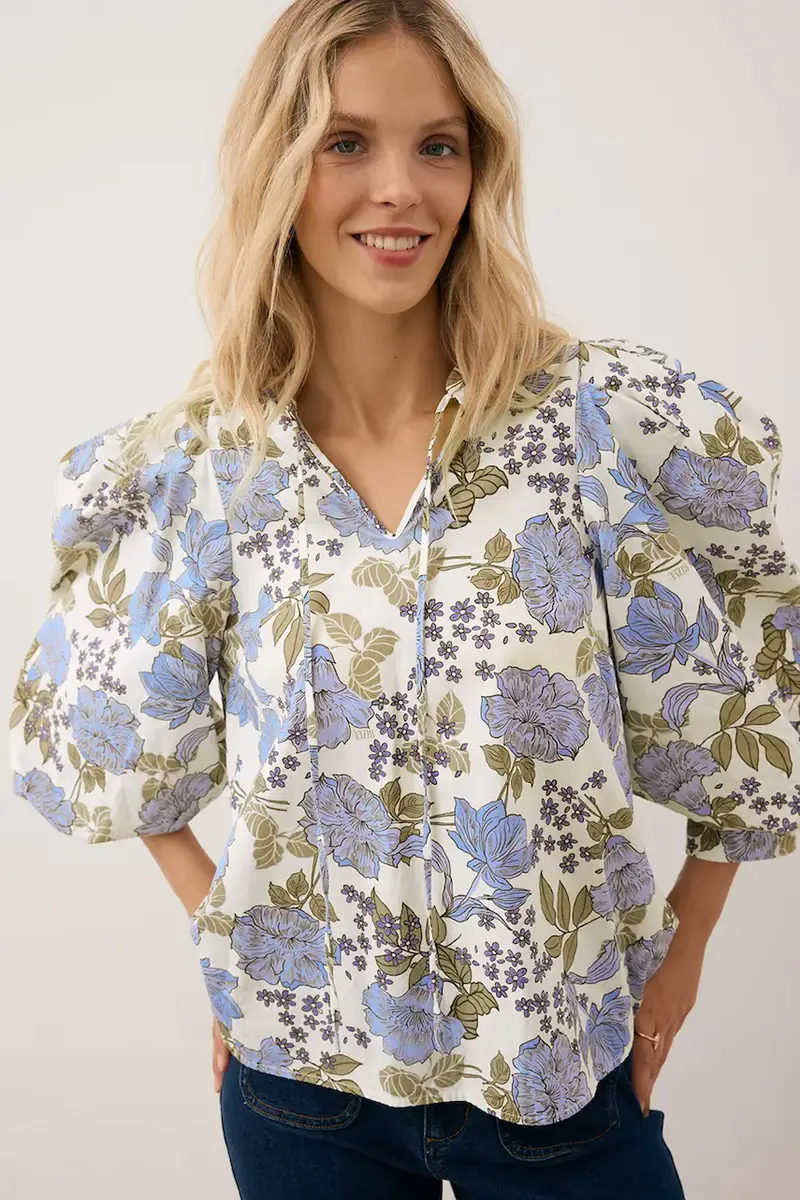 camicetta in cotone ANDRASSA donna colore blu ANDRASSA NIEBIESKI