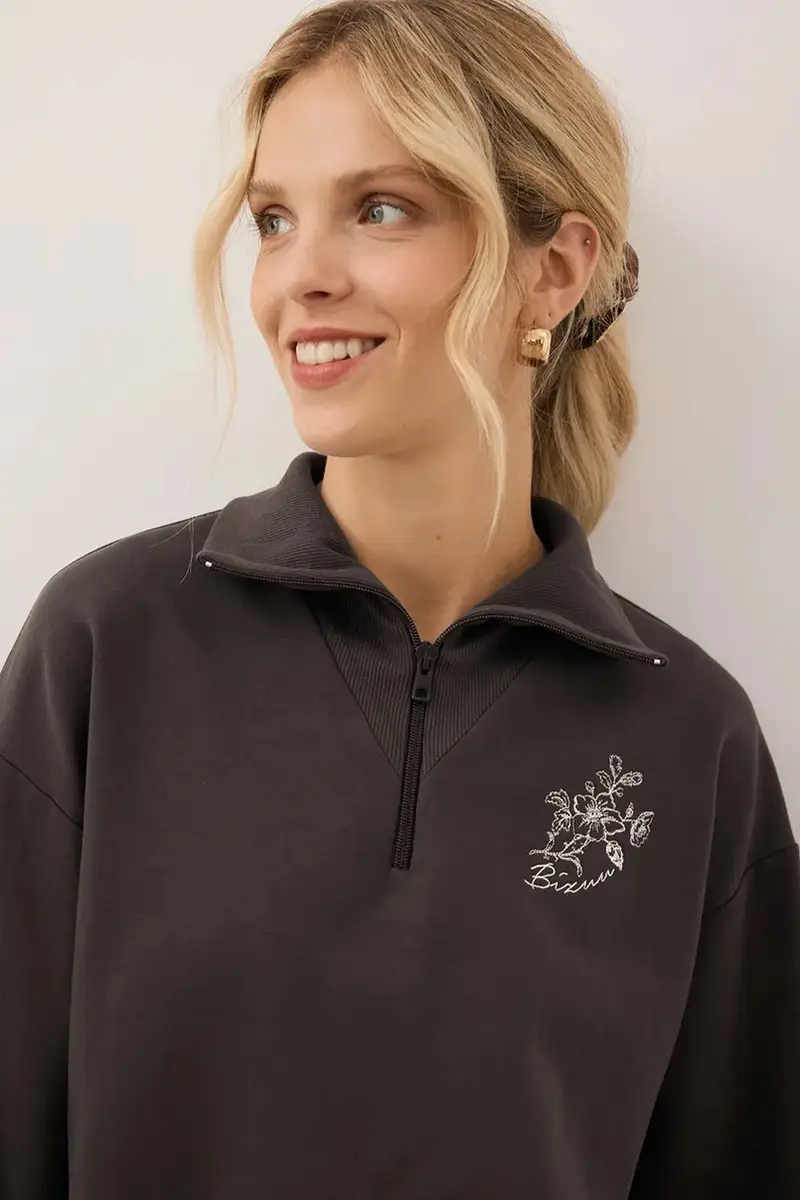 felpa TANSY donna colore marrone con applicazione TANSY BRĄZOWY miniatura 3