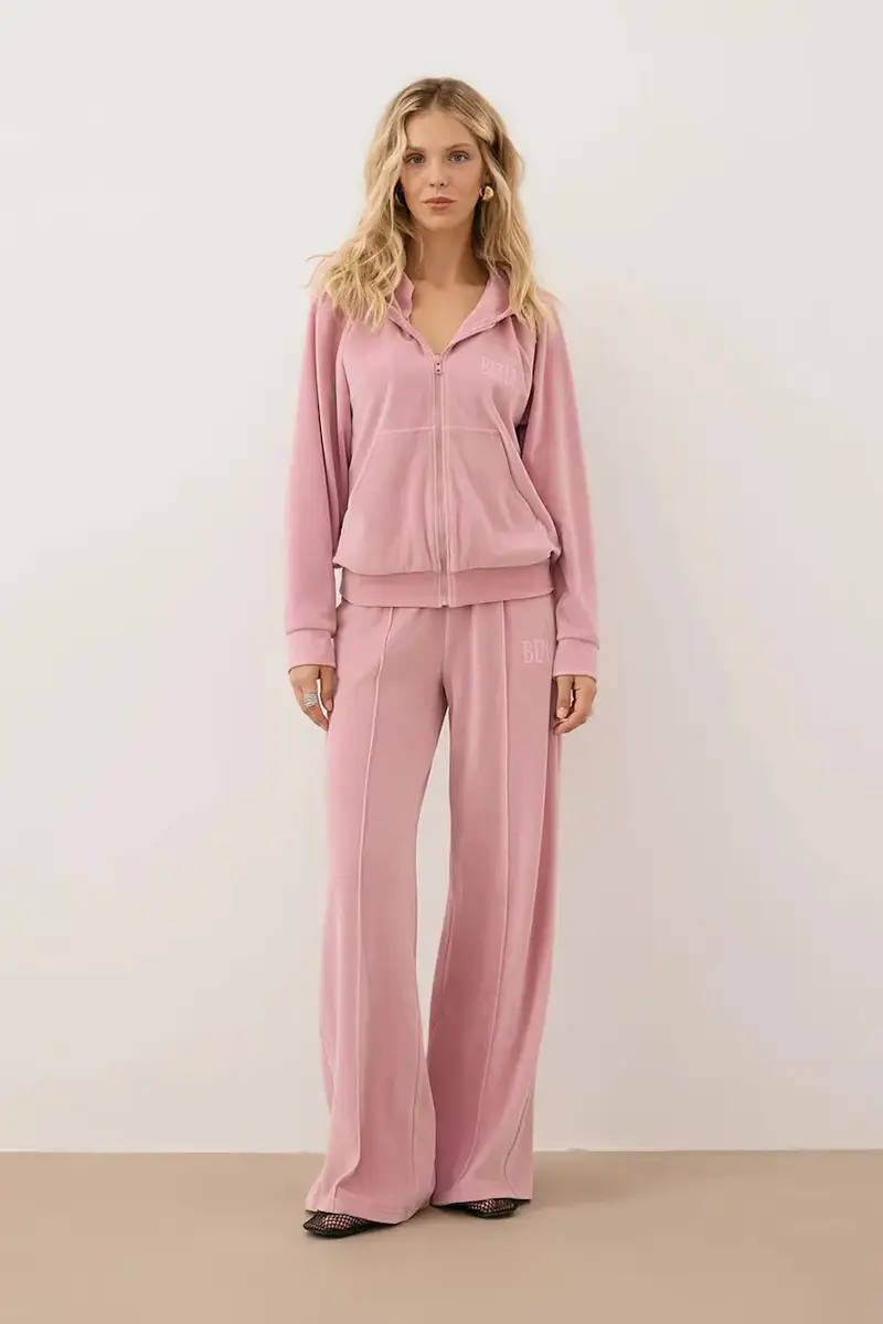 pantaloni da tuta in velluto VELORINA donna colore rosa con applicazione VELORINA RÓŻOWY