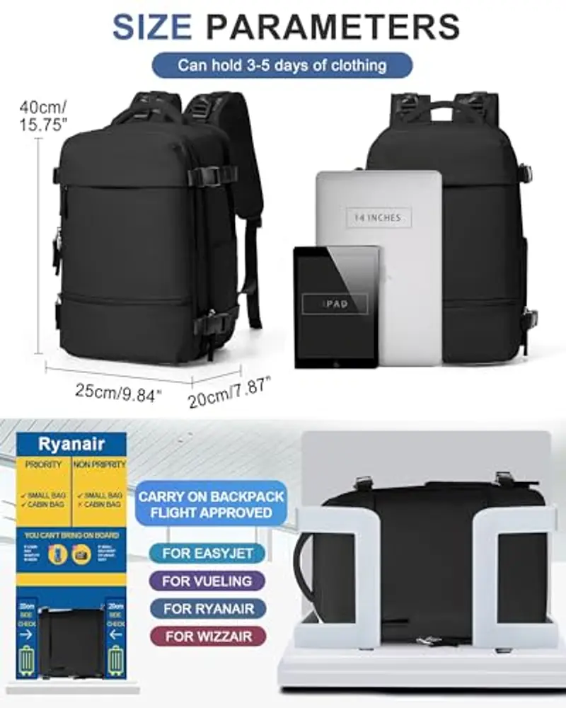 BJLFS Zaino da viaggio Nero 1600135 miniatura 3