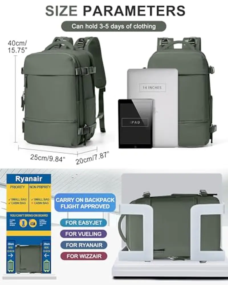 BJLFS Zaino da viaggio Verde 1600134 miniatura 3