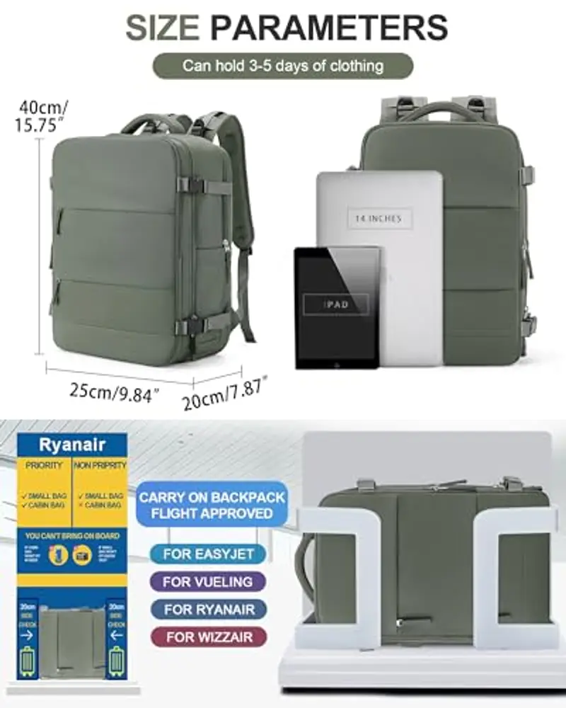 BJLFS Zaino da viaggio Donna Verde 1600133 miniatura 3