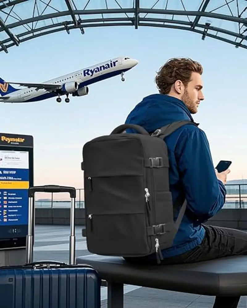 BJLFS Zaino sottovuoto da viaggio Borse da Cabina per Ryanair Bagaglio a Mano, Zaino con compressione sottovuoto, Zaini Casual con Sacchetti sottovuoto con pompa a mano nero miniatura 2