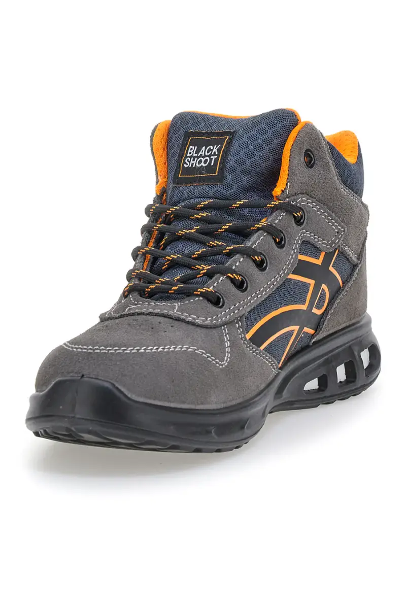 Sneakers antinfortunistiche mid grigie S1P in pelle Black shoot YL-5068H-1 [GRIGIO miniatura 4