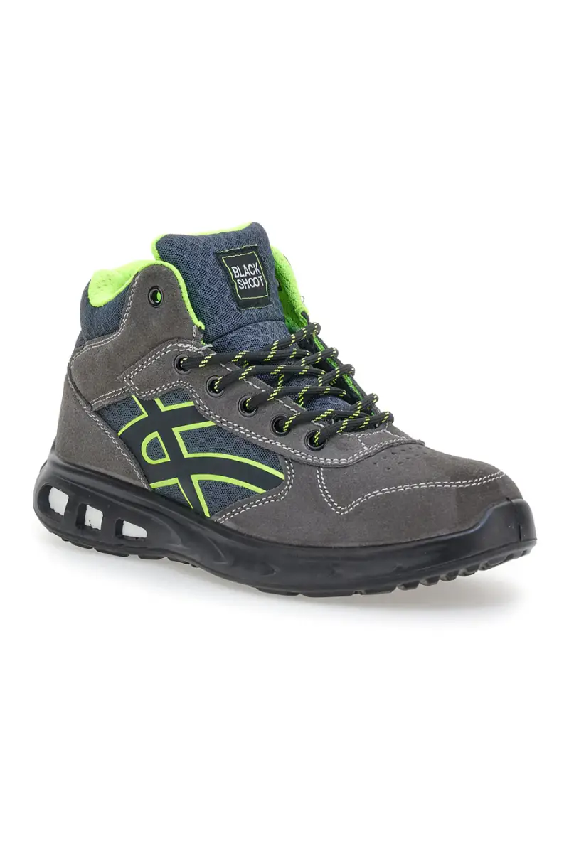 Sneakers antinfortunistiche mid grigie S1P in pelle Black shoot YL-5068H-2 [GRIGIO miniatura 2