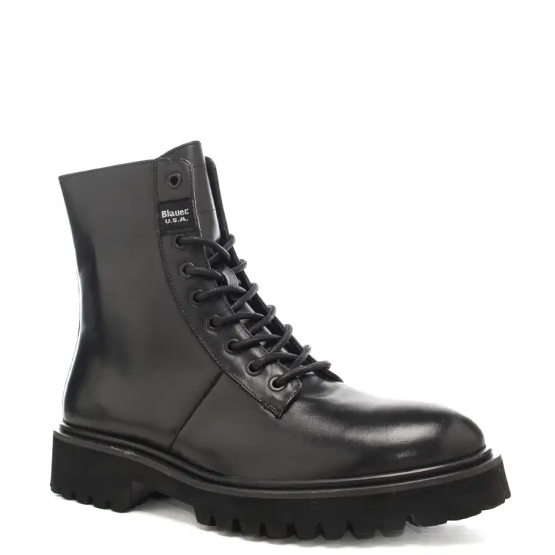 anfibi da uomo con targhetta logata sulla parte esterna neri miniatura 2