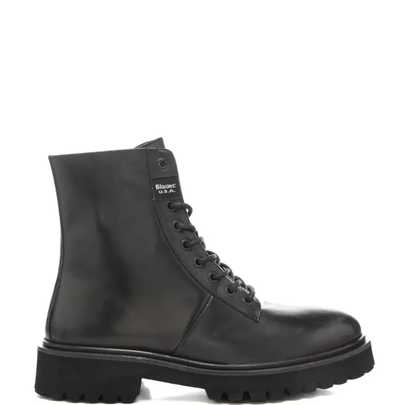 anfibi da uomo con targhetta logata sulla parte esterna neri