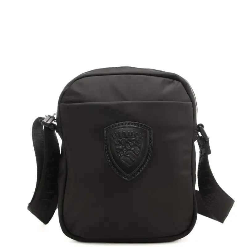 borsa a tracolla da uomo con scudo loggato in rilievo cucito sul davanti nero