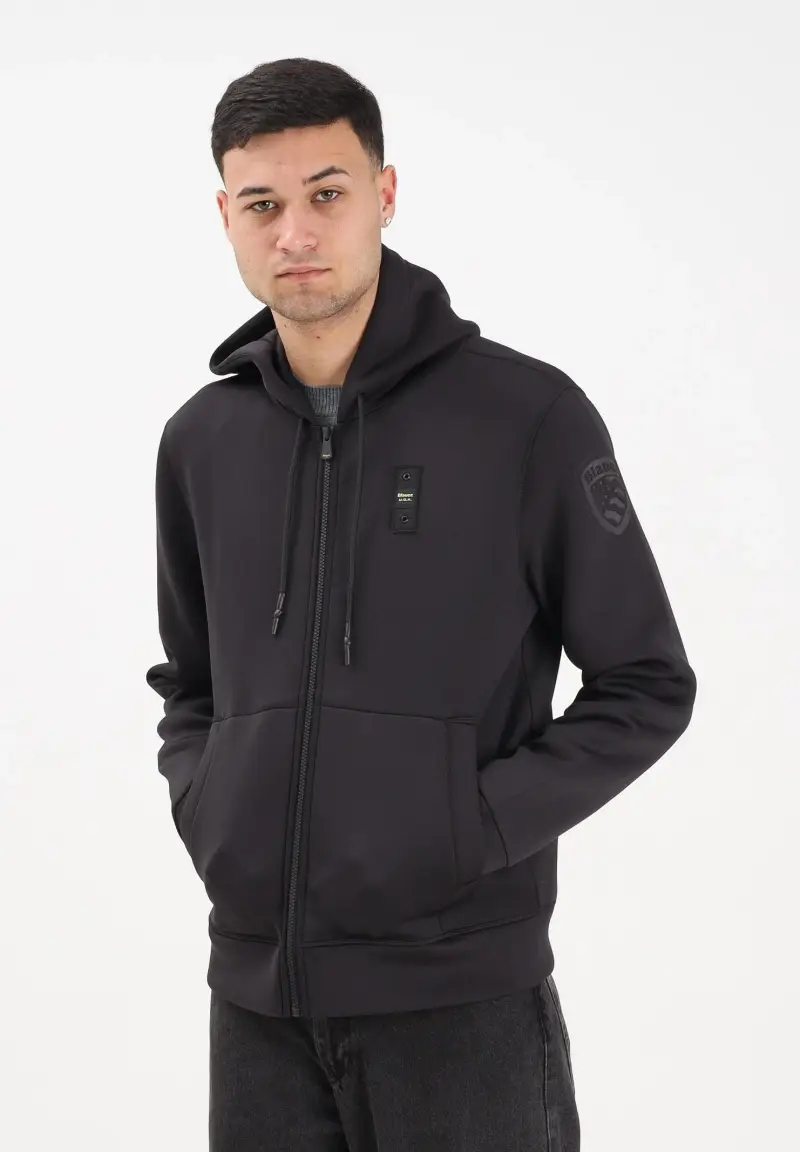 Felpa con zip Colby nera da uomo miniatura 2