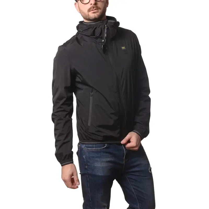 giacca a vento da uomo farrin in nylon elasticizzato con cappuccio nera miniatura 3