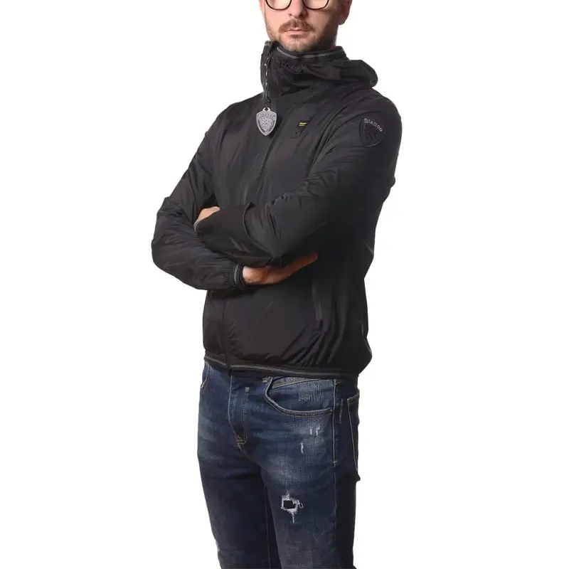 giacca a vento da uomo farrin in nylon elasticizzato con cappuccio nera