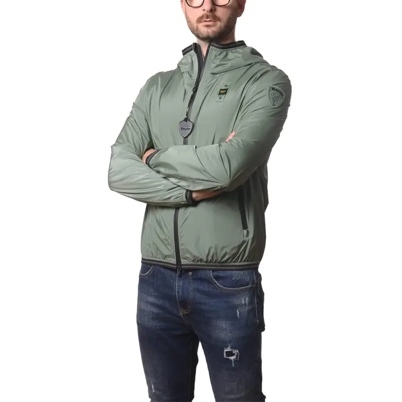 giacca a vento da uomo farrin in nylon elasticizzato con cappuccio verde miniatura 2