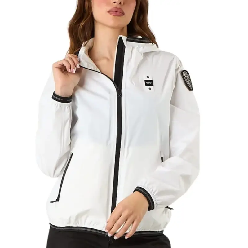 giacca da donna nay in tessuto tecnico con cappuccio e cuciture termosaldate bianca