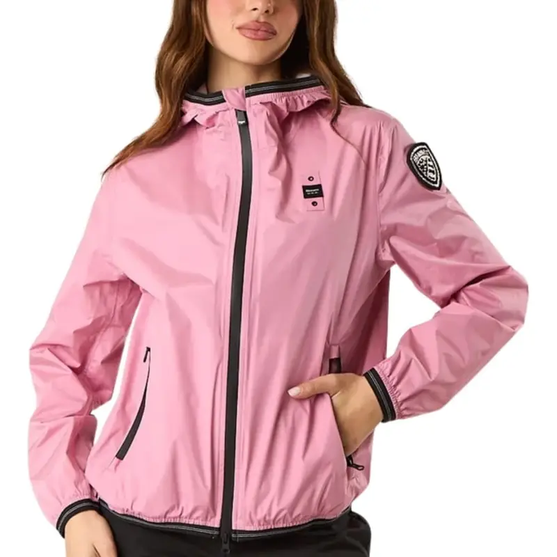 giacca da donna nay in tessuto tecnico con cappuccio e cuciture termosaldate rosa