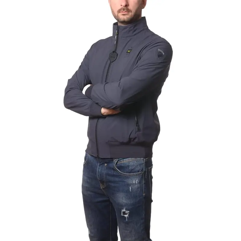 giacca da uomo anson in neoprene con fondo e polsini elasticizzati a costine blu miniatura 2