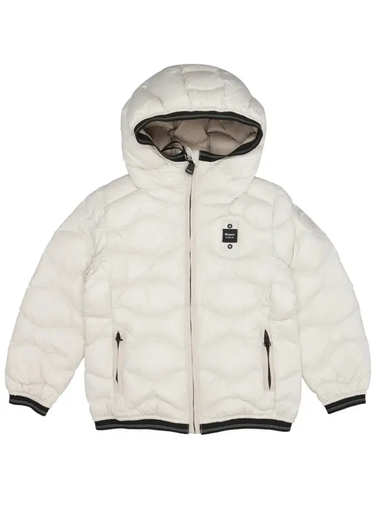 giubbotto bianco bambina con cappuccio a onde logo sul braccio